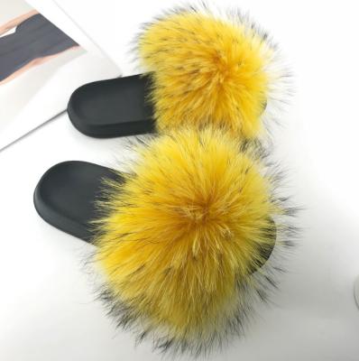 China Fashion\luxury fur slides new comfortable wholesale women\durable design with real raccoon fur for sale