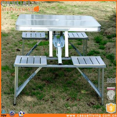 China Enjoy Your Life In The Backyard Camp Suitcase Outdoor Aluminum Portable Folding Picnic Table With 4 Seats Silver for sale