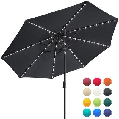 China Market Modern Patio 9ft Solar Umbrella with 80 LED Lights Outdoor Table Umbrella with Ventilation for sale