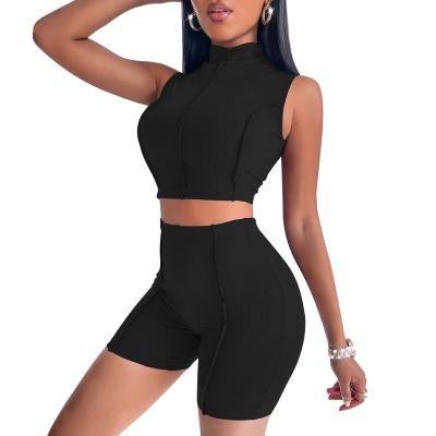 China 2022 New Fashion Women Clothing Turtle Solid Color Breathable Top Camis Shorts Slim Sleeveless Neck Shorts Sports Suit Casual 2 Piece Set for sale