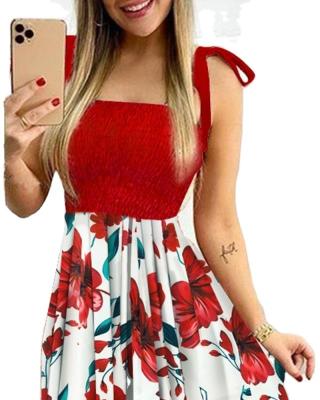 China 2022 Women's New Fashion Breathable Sleeveless Sling Summer Clothing Slim Fit Splicing Top Dress Long Irregular Print Lace Irregular Tube Dress for sale