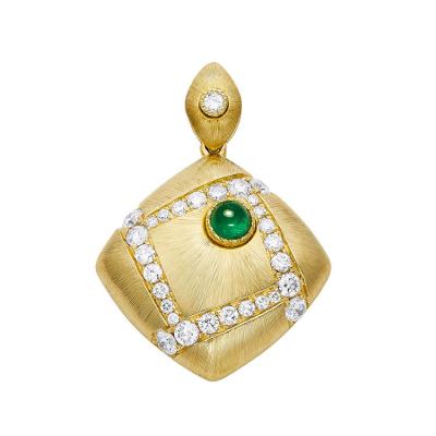 China Fashion Personality 18k Gold Gioielli's Factory Made Emerald Diamond Pendant Vintage Style Necklace for sale