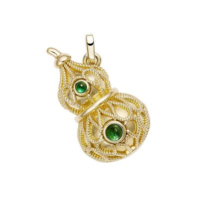 China Fashion Personality Supplier 18k Gold Gioielli Chinese Emerald Gourd Pendant Vintage Necklace for sale