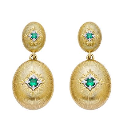 China 2022 Orecchini Gold Fashion Personality New Design 18k Process Grandmother Emerald Earrings Fashion Wire Drawing Earrings for sale