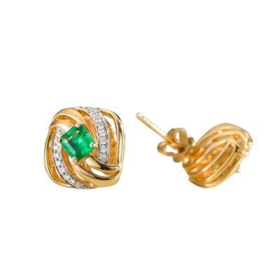 China Fashion girl green stud earrings 18K gold white gold stud earrings gioielli jewelry prices vintage attractive design real ex factory for sale