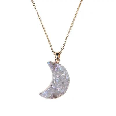 China Wholesale Natural White Crystal Plated Crystal Dangle Crescent Shape Moon Color Vintage Fashion Jewelry Women's Rainbow Necklace for sale