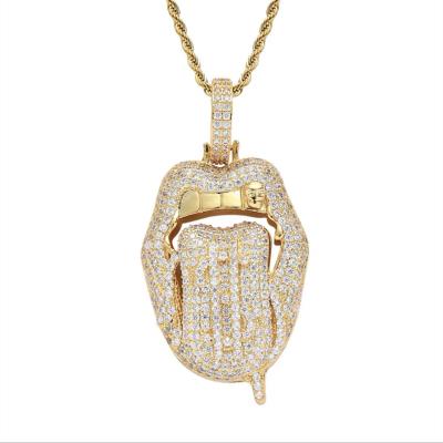 China Hiphop Hip Hop Jewelry Cube Zirconia Stone Ice Out Sparkle Gold Women Girl Jewelry Tennis Dollar Chain Lip Pendant Necklace for sale