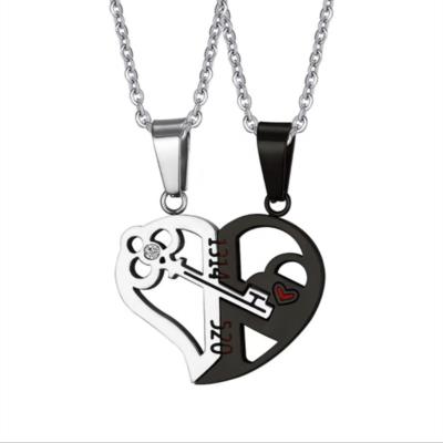 China Romantic Send Girlfriend Romantic Valentine's Day Gift Stainless Steel Heart Shaped And Other CZ Styles Couples Key Pendant Necklace for sale