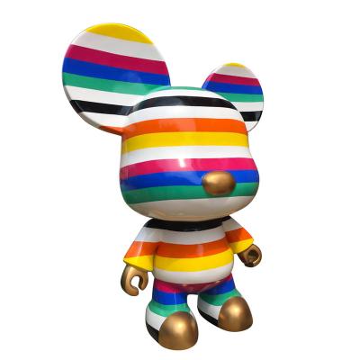 China Art Resin Craft Fiberglass Rainbow Color Bear Sculpture Garden Decor Europe Pop Sculpture for sale