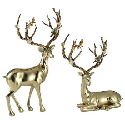 China Custom Polishing Europe Fashion House Cervids Deer Life Size Bronze Statue for sale