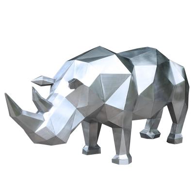 China China Finished Modern Outdoor Park Art Metal Animal Rhinoceros Garden Statue 304 Large Stainless Steel Sculpture for sale