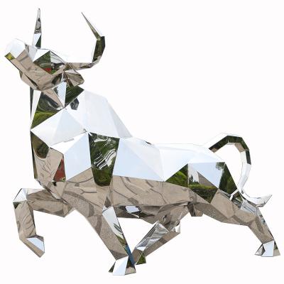 China Art Metal Modern Stainless Steel Geometric Bulls Sculpture Abstract Mirror Polished China Silver Sculpture Bull Large For Garden for sale