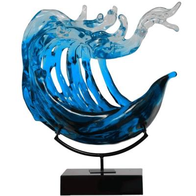 China Europe Hotel Lobby Decoration Blue Polyresin Waves Abstract Colorful Art for sale