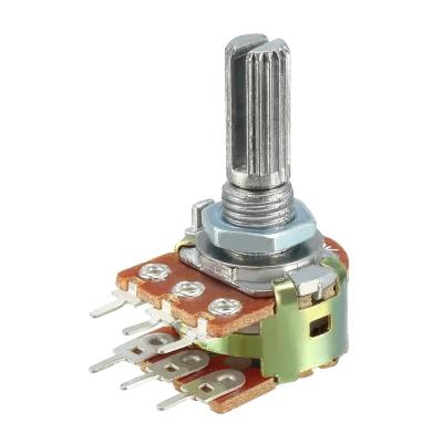 China Carbon Film R1610G 6 Pins Strip 16mm Rotary Double Volume Control 10k Potentiometer for sale