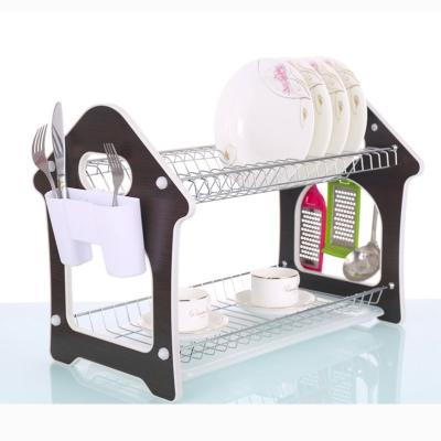 China WWB007 Sustainable Composite Panel Iron Wire With Chrome Plated Kitchen Two Tier Dish Rack for sale