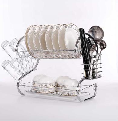 China 2 Tier Kitchen Stainless Steel Dish Rack Storage Rack Multifunctional Viable Dish Rack for sale