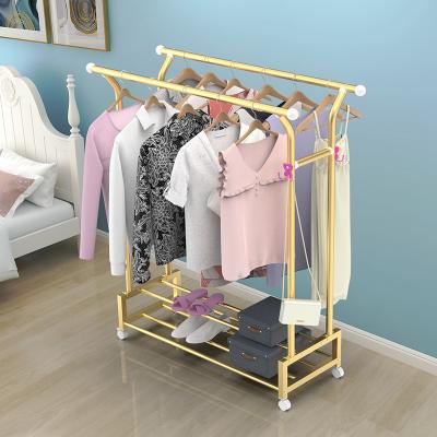 China Modern Portable 2 Tier Storage Shelves Laundry Racks Cloest Organizer Garment Clothes Hanging Rack for Bedroom Guest Room for sale