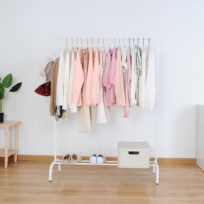 China Eco-friendly Pole Material Single Floor Drying Clothes Rack Clothes Folding Single Rail Bedroom Movable Hanger Household for sale