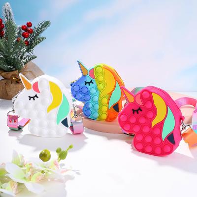 China Newest Eco-Friendly Decompression Unicorn Bag Push Fidget Toy, Girls Gifts Silicone Push Pops Bubble Stir Sensory Fidget Pops Bubbles Toy Crossbody Bag for sale