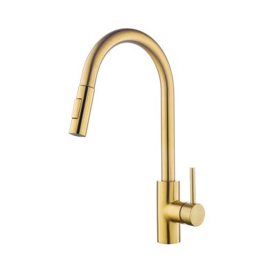 China Pull Out Spray cUPC 304 Stainless Steel Gold Single Handle Pull Out Kitchen Sink Faucet Hot and Cold Water Mixer Tap with Metal Sprayer for sale