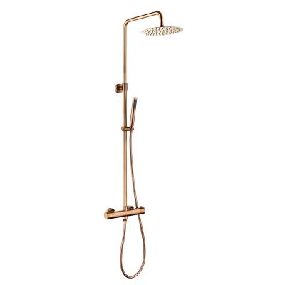 China With Exposed Hot Wholesale 304 Stainless Steel Bathroom Thermostatic Shower Faucet Set Rose Gold Slide Bar and Shower Column Cold Mixer Tap for sale