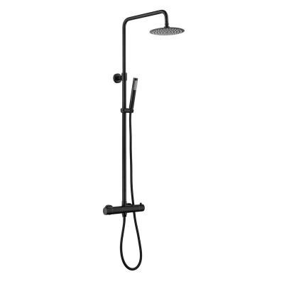 China With Slide Bar Matte Black 304 Stainless Steel Thermostatic Bathroom Shower Faucet Set Shower Column Exposed Hot And Cold Mixer Tap for sale