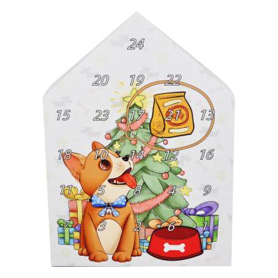 China Recycled Materials Wholesale Daily Calendars Special Paper House Shaped Surprise Gift Box Christmas Pet Toys Printed Dog Advent Calender for sale