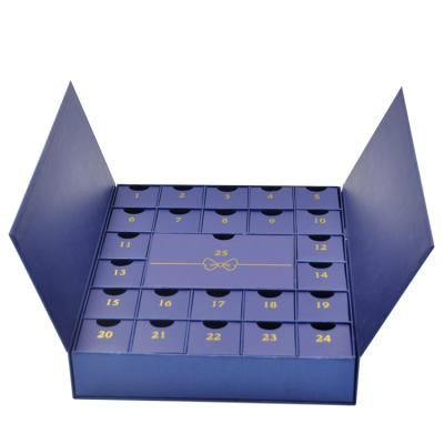 China Recycled Materials Shape Christmas Gift Paper Surprise Mystery Jewelry Packing Box 25 Days Advent Calendar Blue for sale