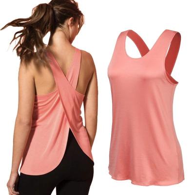 China Breathable Gym Shirt Women Quick Dry Sports Shirts Cross Back Gym Yoga Top Women's Fitness Shirt Sleeveless Sports Yoga Top Vest for sale