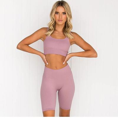 China Hot Selling Breathable Seamless Yoga Set Workout Clothes For Women Ribbed Gym Set 2 Piece Sport Set Women Sports Bras Yoga for sale