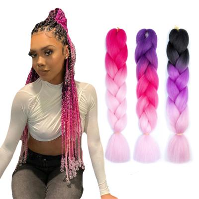 China Wholesale 24inch Jumbo Synthetic High Temperature Fiber Expression Braids One Piece Ombre Hair Synthetic Hair Extension Bulk Crochet Braiding Jumbo Braid for sale