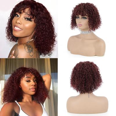 China 100% Machine Made Human Hair Jerry Curly Cuticle Curly Bob Wig Wine Color Hair Short Wig Jerry Curl Top Selling Short for sale