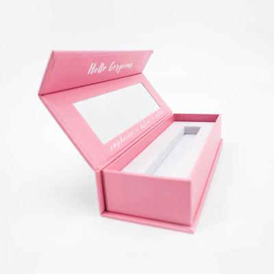 China Recycled Materials Lace Cosmetic Makeup Set Custom Flip Top Magnetic Lip Gloss Lipstick Packaging Box With Mirror for sale