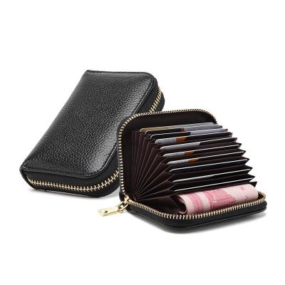 China Vintage RFID Blocking Secure Cards Case ID Case Organizer Credit Card Holder Wallet Cowhide Zipper Wallet for sale