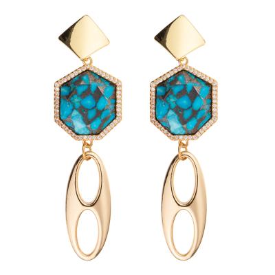 China Heptágono regular dorado al por mayor Diamond Drop Earring de Jelewrry de la nueva de las llegadas moda única del diseño para las mujeres en venta