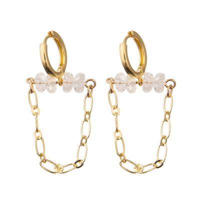 Chine Gold Plated Single Round Zircon Chain Link Enamel Hoop Earrings For Women à vendre