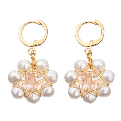 中国 White Flower Red Faceted Glass Beads Freshwater Pearl Earrings Set for Women 販売のため