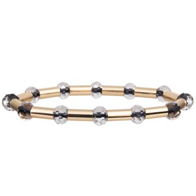 China 2023 New Style Gold Brass Shiny Tube With Multi Color Faced Crystal Stretchy Handmade Beads Bracelets en venta