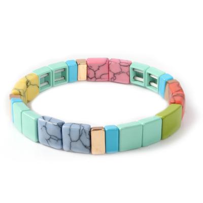 China Quadrat-geformtes Email-Fliesen-Perlen-Armband-elastische Naturstein-Schriftfarbe zu verkaufen