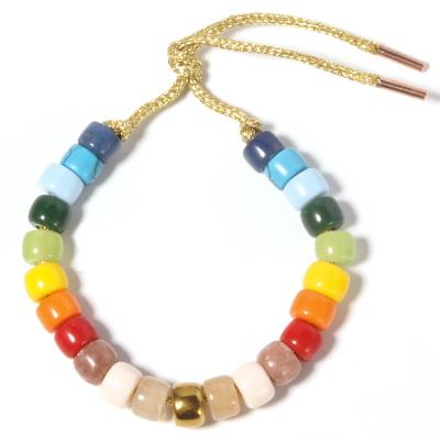 중국 Rainbow Forte Beads Bracelet 8mm Beads 18k 리얼 골드 도금 황동 판매용