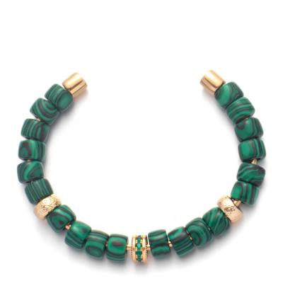 Chine Bracelets perlés faits main vissés perles vertes de forte de malachite d'extrémité et d'or à vendre