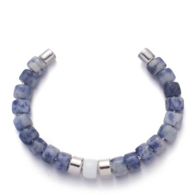 China o azul de 8mm veou pulseira frisadas feitos a mão Sterling Silver Plated à venda