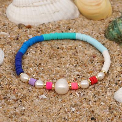 China Pulsera de agua dulce de la perla del estilo de Bohemia, polímero multicolor Clay Bracelets del arco iris en venta