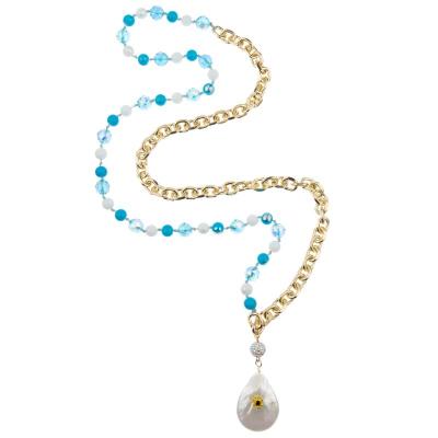 China Natürliche Shell Pendant Glass Crystal Beads-Gold-Ketten-Halskette Mehrfarben-8mm zu verkaufen