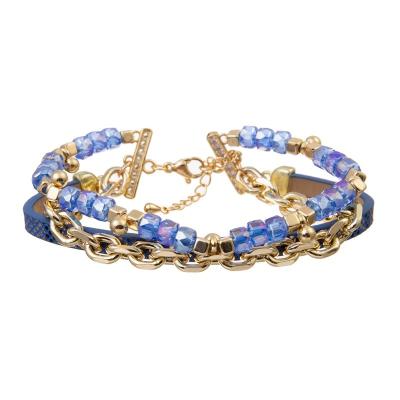 China Glänzender blauer Crystal Handmade Beads Bracelets Set justierbare 6.5in zu verkaufen