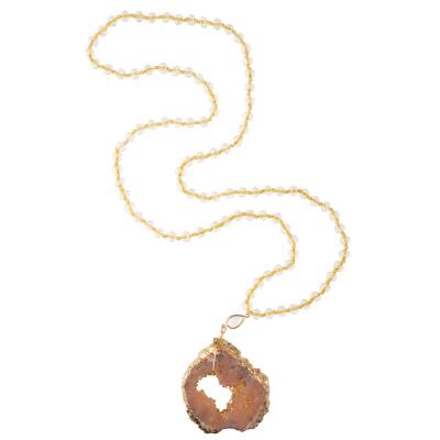 China Oranje van de de Randtegenhanger van Druzy Gouden Veelkleurige Geparelde de Halsband Met de hand gemaakte Semi Kostbaar Te koop