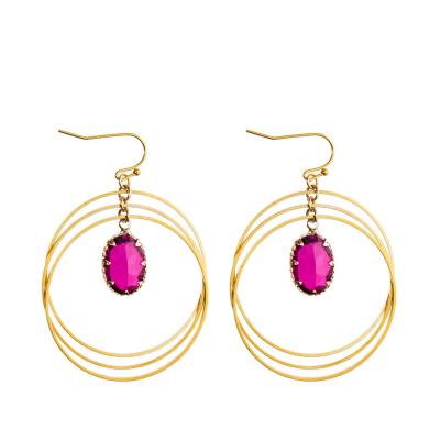 China Three Circle Loop Hoop Dangle Pendant Earring With Gold Plated Connector en venta