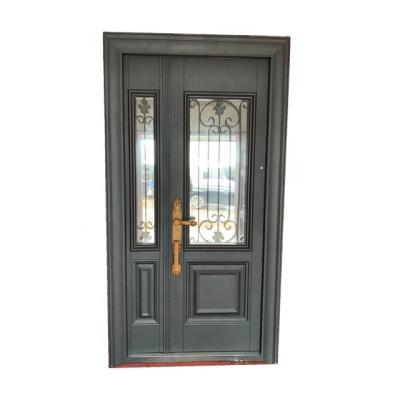 China Factory Price Double Entry Exterior Steel Door Luxury Steel Double Entry House Glass Doors Wrought Iron Luxury Steel Swing Finished for sale