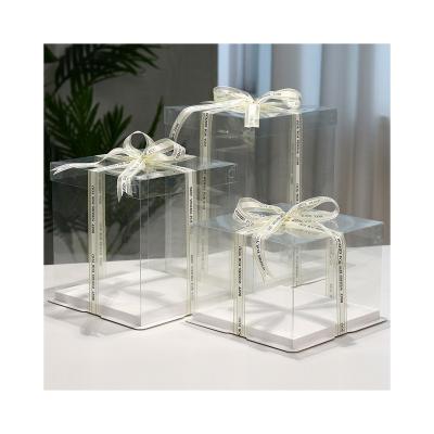 China Good Price Recycled Type Materials New Plastic Fully Clear Transparent Birthday Cake Box Gift With Lid for sale