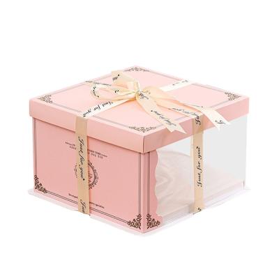 China Unique hot sale luxury window big window reused transparent square cake box for sale